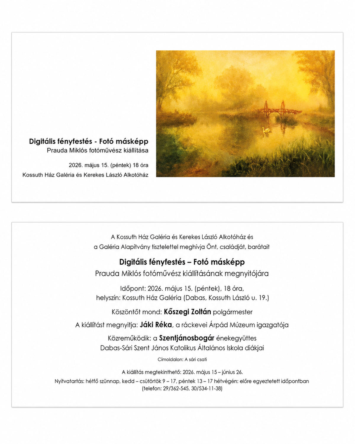 Prauda Miklós fotóművész kiállítás meghívója